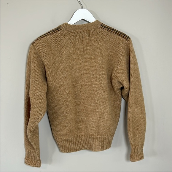Vintage 80s Ralph Lauren Houndstooth Wool Cardigan Grandpa Sweater Elbow Patch M - Picture 4 of 8